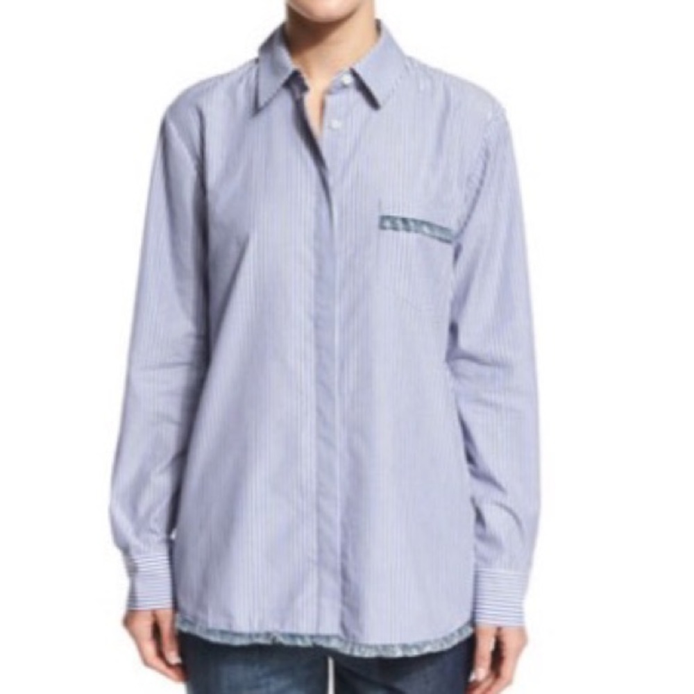 Thakoon Addition long sleeveβ Striped Crossover-Back button up Shirt frayed hem